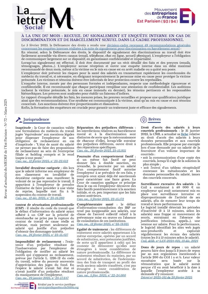 Lettre M Social No 72 - Mars 2025